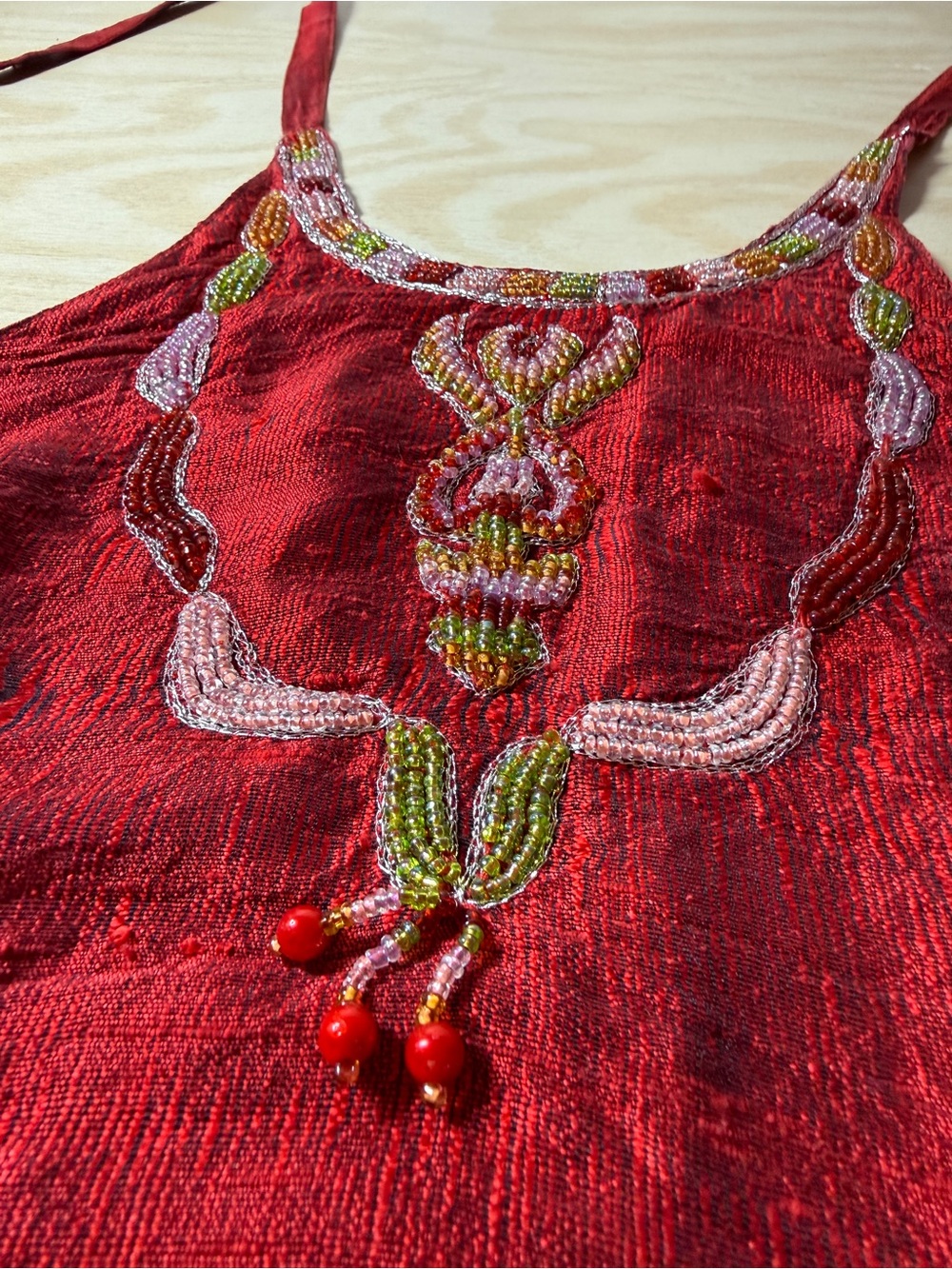 Vintage Y2K Charlotte Russe silk beaded halter crop top burgundy red Size S/XS